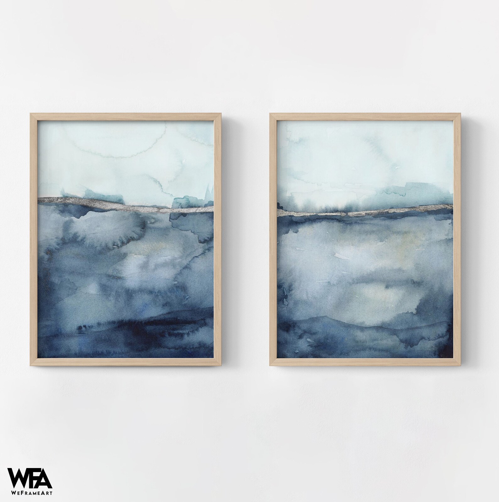 Set of 2 Abstract Watercolor Prints Blue Watercolor Prints Etsy
