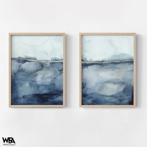 Set of 2 Abstract Watercolor Prints, Blue Watercolor Prints, Framed ...