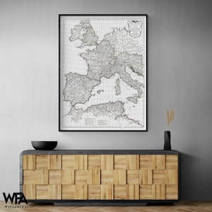 Ancient Europe - DAnville 1799, Antique European Rustic Chalet Decor, Black and White Old Continent Map, Bookstore Wall Decor