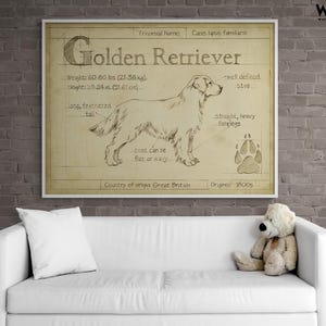 Golden Retriever Poster Print, Framed Dog Wall Decor, Vintage Poster Print, Large Doggo Wall Decor, Vintage Pet Print, Framed Wall Art