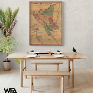 Nicaragua, Central America Poster Print, Latin American Country Decor, Antique American Map Print, Extra Large Home Office Wall Art