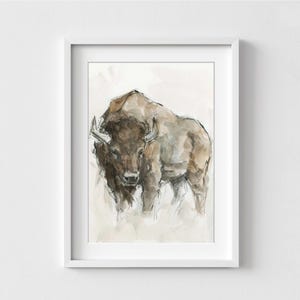 American Buffalo Watercolor Print, Farmhouse Animal Wall Art image 4