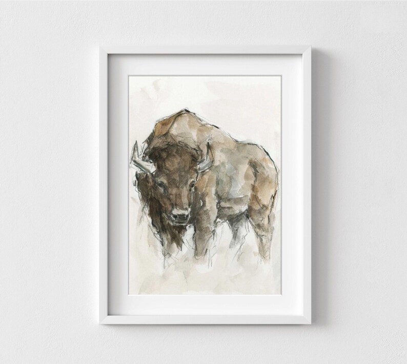 American Buffalo Watercolor Print, Farmhouse Animal Wall Art image 4