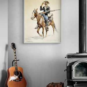 A Mountain Infantryman by Frederic Remington, Cowboy Riding Horse Print, Western Drawings Poster, Cowboy Lifestyle Poster, Old Ranch Decor