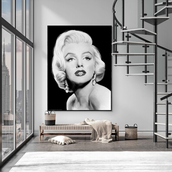 Marilyn Monroe Hollywood Art Print, Black and White Glamour
