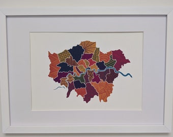 London Boroughs Map - Hand Signed Art Print
