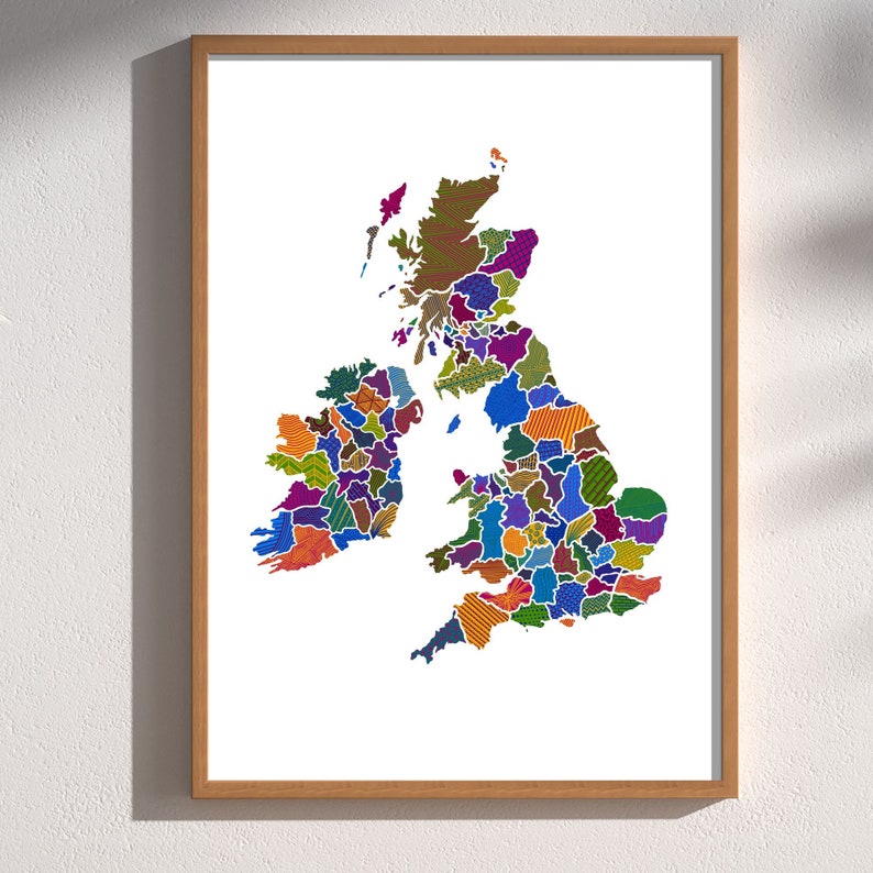 UK Counties Map Art Print - Etsy UK