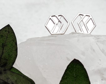 Silver Geometric Earrings, Hexagon Earrings, Minimalist Earrings, Chevron Stud Earrings, V-Shaped Arrow Earring, On-Trend Gift, Everyday