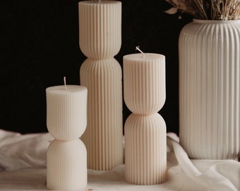 Tall Ribbed Pillar Candle - Aesthetic Room Decor, Wedding table decor, Dinner Candles, Candle Gift Set, coffee Table decor