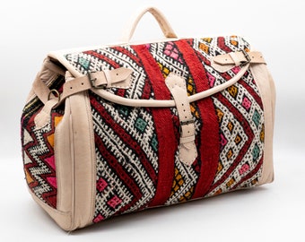 Moroccan Kilim Bag, leather weekender bag, Vintage Kilim bag, Handmade Travel Bag, Unisex Bohemian Bag, Duffel Bag, carpet bag