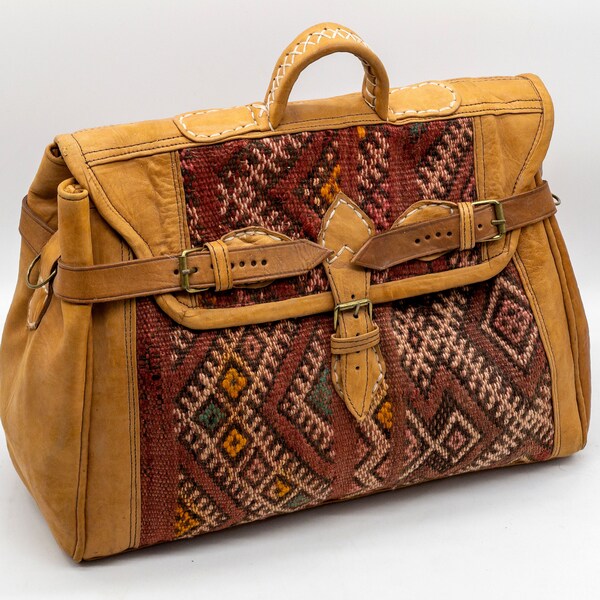 Bolso de fin de semana vintage, bolso kilim boho, bolso kilim marroquí, bolso de viaje hecho a mano, bolso boho unisex, bolso duffel, bolso de alfombra, bolso hippie