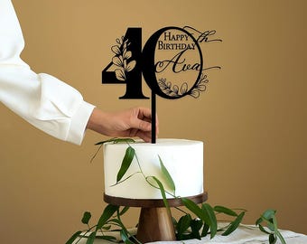 40th Birthday Cake Topper - Gold Glitter Decoration - Personalized 40th Birthday Cake Topper - Custom Name & Age Design - Party Decorations