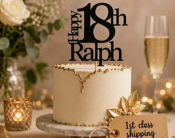 Personalised Happy Hirthday Cake Topper, Custom Birthday Party Supplies 10th, 13th 16th, 18th, 21st, 30th, 40th, 50th, 60th, 70th, 80th 90th