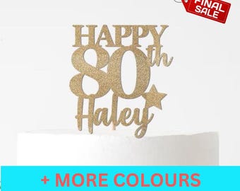 Happy 80th Birthday Cake Topper, 80 Cake Topper, Custom Cake Topper, 80th Birthday Cake Topper, Personalised Cake Topper, Party Supplies 80
