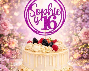 Personalised Custom Glitter Happy Birthday Party Decoration Cake Topper Any Age & Name 5th 8th 10th 13th 14th 15th 16th 18th 21st 25th 30th