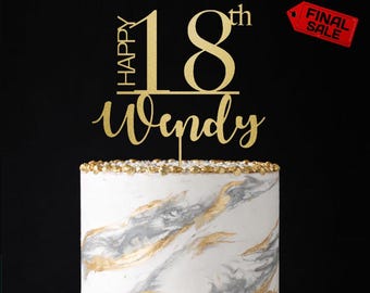 18th Birthday Cake Topper,Happy 18th Birthday Cake Topper,Personalized Cake Topper,Birthday Decoration,Age And Name Cake Topper