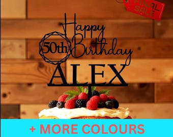 Personalised Happy Birthday Cake Topper Custom Cake Decoration with Any Name Age MultiColored Glitter Cake Topper 18th 20th 30th 50th 60th