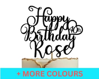 40th Birthday Cake Topper - Gold Glitter Decoration - Personalized 40th Birthday Cake Topper - Custom Name & Age Design - Party Decorations