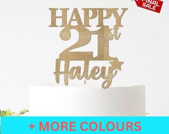 Custom Glitter Happy Birthday Party Decoration Personalised Cake Topper Any Age & Name Mum Dad Grandma Grandad 13th 16th 18th 21st 25th 30th