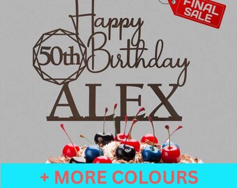 Personalised Happy Birthday Cake Topper Custom Cake Decoration with Any Name Age MultiColored Glitter Cake Topper 18th 20th 30th 50th 60th
