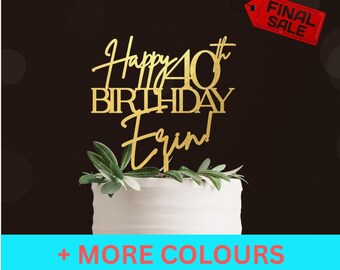 40th Birthday Cake Topper - Gold Glitter Decoration - Personalized 40th Birthday Cake Topper - Custom Name & Age Design - Party Decorations