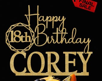 18th Birthday Cake Topper,Happy 18th Birthday Cake Topper,Personalized Cake Topper,Birthday Decoration,Age And Name Cake Topper