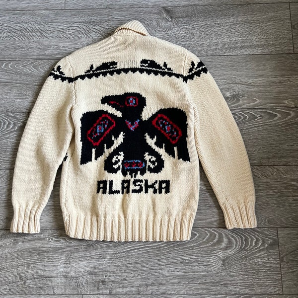 Hand knit full zip Orca / Alaska beige sweater