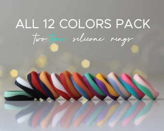 Two-Tone Silicone Ring Set: Unisex Sports Wedding Band, 12 Colors