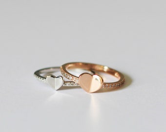 Valentine's Day Gift, Dainty Heart Ring: Sterling Silver, Rose Gold Heart Ring, Cubic Zirconia Promise Ring, Gift for Lover