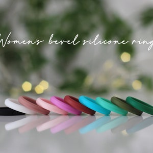 Bevel Design Women&#39;s Stackable Silicone Rings, Colorful Rubber Rings, Silicone Wedding Bands, Sports and Active Lifestyle Silicone Rings