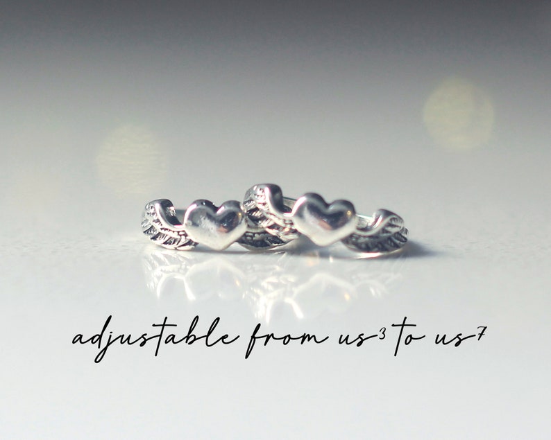 Adjustable Angel Wings Heart Ring: Antique Silver Zinc Alloy (US3-US7) image 5