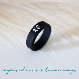 Custom Name Silicone Ring, Engraved Men's Silicone Rings, Personalized Silicone Wedding Bands, Name Engraved Rings, Custom Anniversary Gift