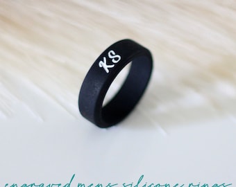 Custom Name Silicone Ring, Engraved Men's Silicone Rings, Personalized Silicone Wedding Bands, Name Engraved Rings, Custom Anniversary Gift