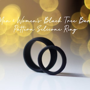 Black Silicone Ring - Tree Bark Texture, Men's and Women's, Silicone Couple Ring, Lightweight and high-quality, Silicone Wedding Bands