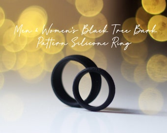 Black Silicone Ring - Tree Bark Texture, Men's and Women's, Silicone Couple Ring, Lightweight and high-quality, Silicone Wedding Bands