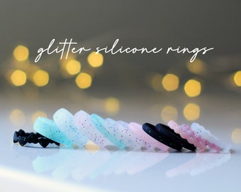 Glitter Silicone Sports Rings, Women&#39;s High Quality Silicone Rings, Active Rings, Women&#39;s Fashion Rings, 2mm, 3mm, 5mm Silicone Rings