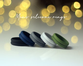 Men's Silicone Rings, Men's Silicone Wedding Bands, Black Silicone Ring