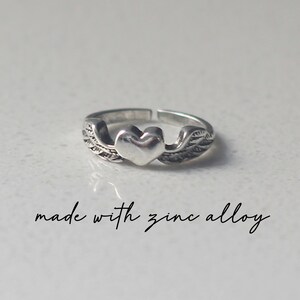 Adjustable Angel Wings Heart Ring: Antique Silver Zinc Alloy (US3-US7) image 4