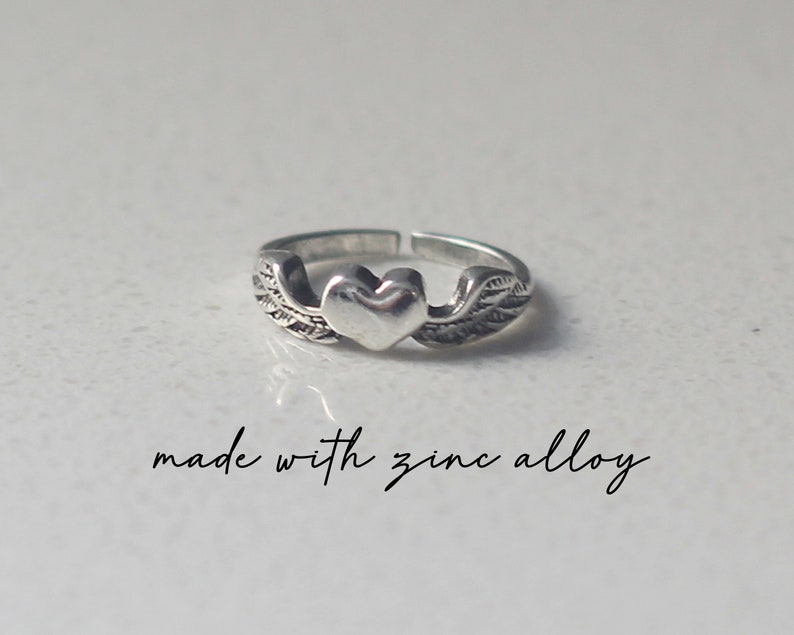 Adjustable Angel Wings Heart Ring: Antique Silver Zinc Alloy (US3-US7) image 4