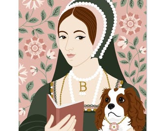 Portrait d'Anne Boleyn avec un chien Tudor Queen, poster beaux-arts sur papier mat de qualité musée