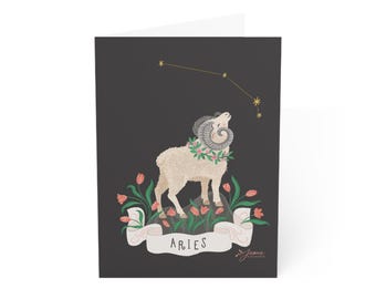 Biglietto di auguri di compleanno con segno zodiacale Ariete, biglietto astrologico, biglietto di compleanno, biglietto per amanti dell'astrologia, biglietto di auguri unico