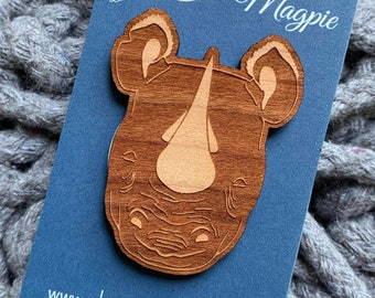 Pin de madera de rinoceronte - Animales en peligro de extinción - Ecológico