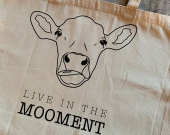 Vive en el Momento - Bolsa de Vaca - Bolsa de Mano Grande - Bolsa de Compras Reutilizable
