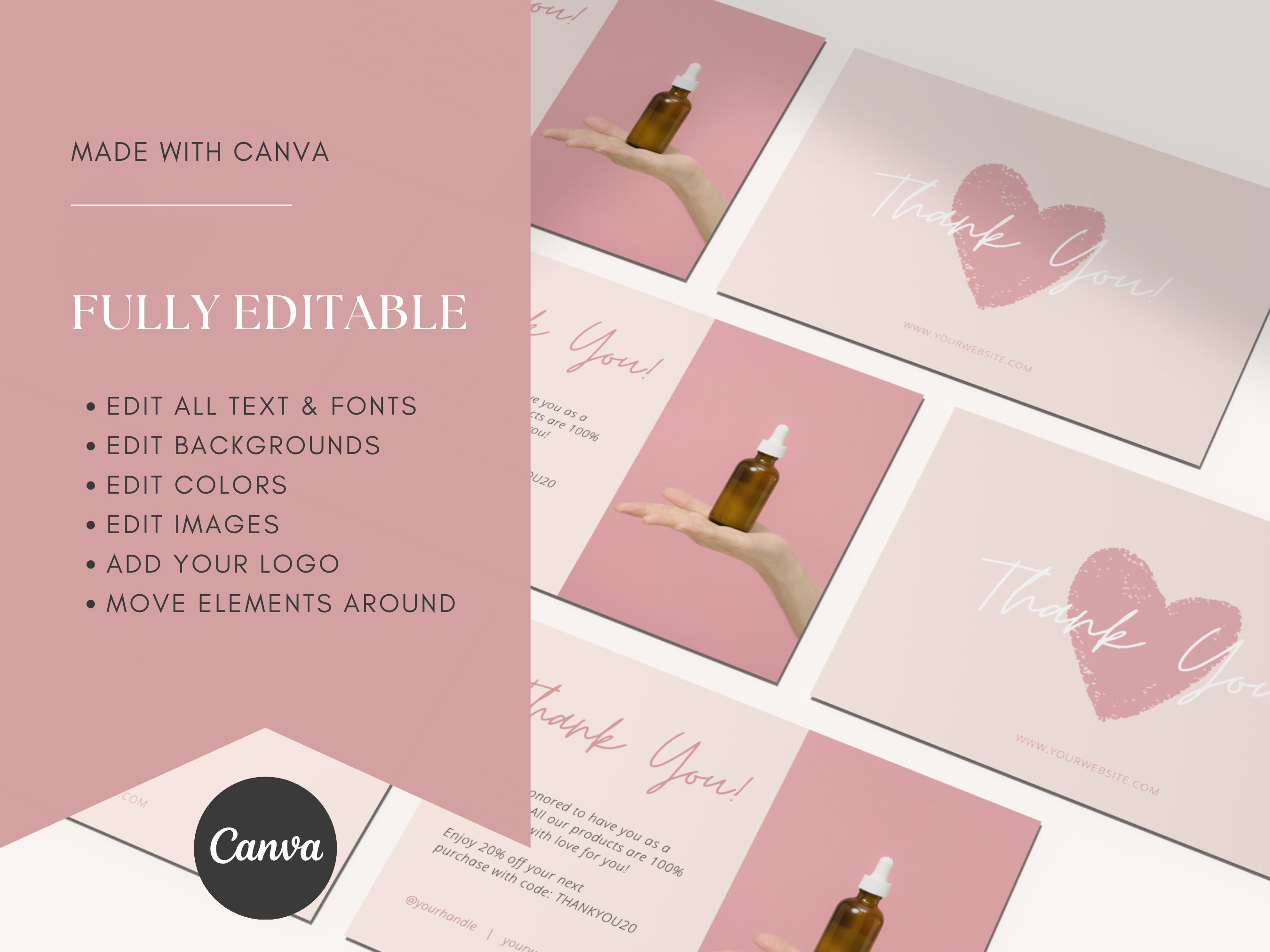 Thank You Card Template for Business | Canva Thank You Card | Pink ...