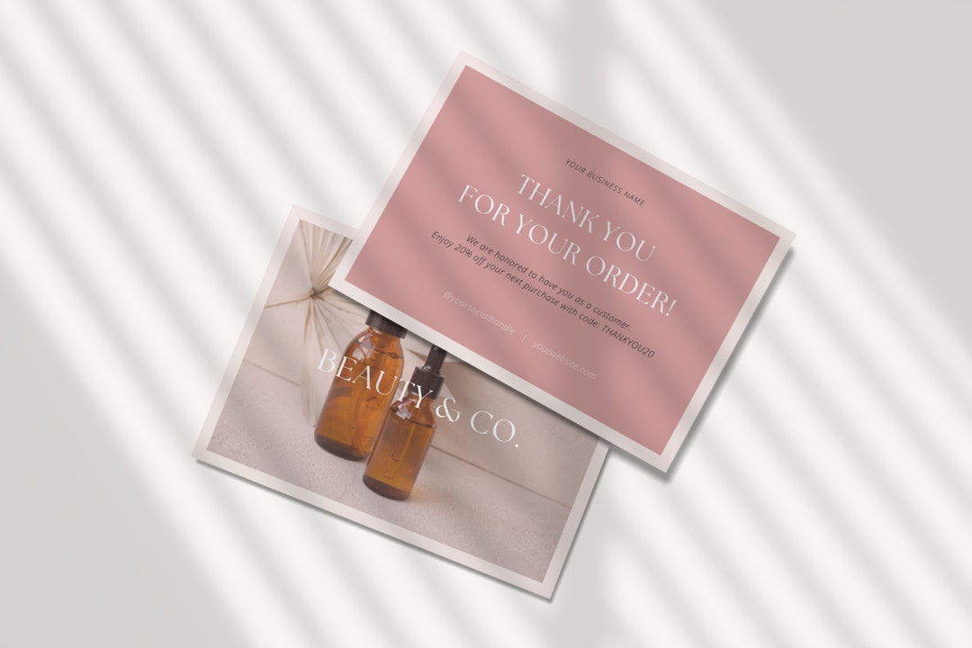Pink Thank You Card Template – Canva Editable, Small Business (digital ...