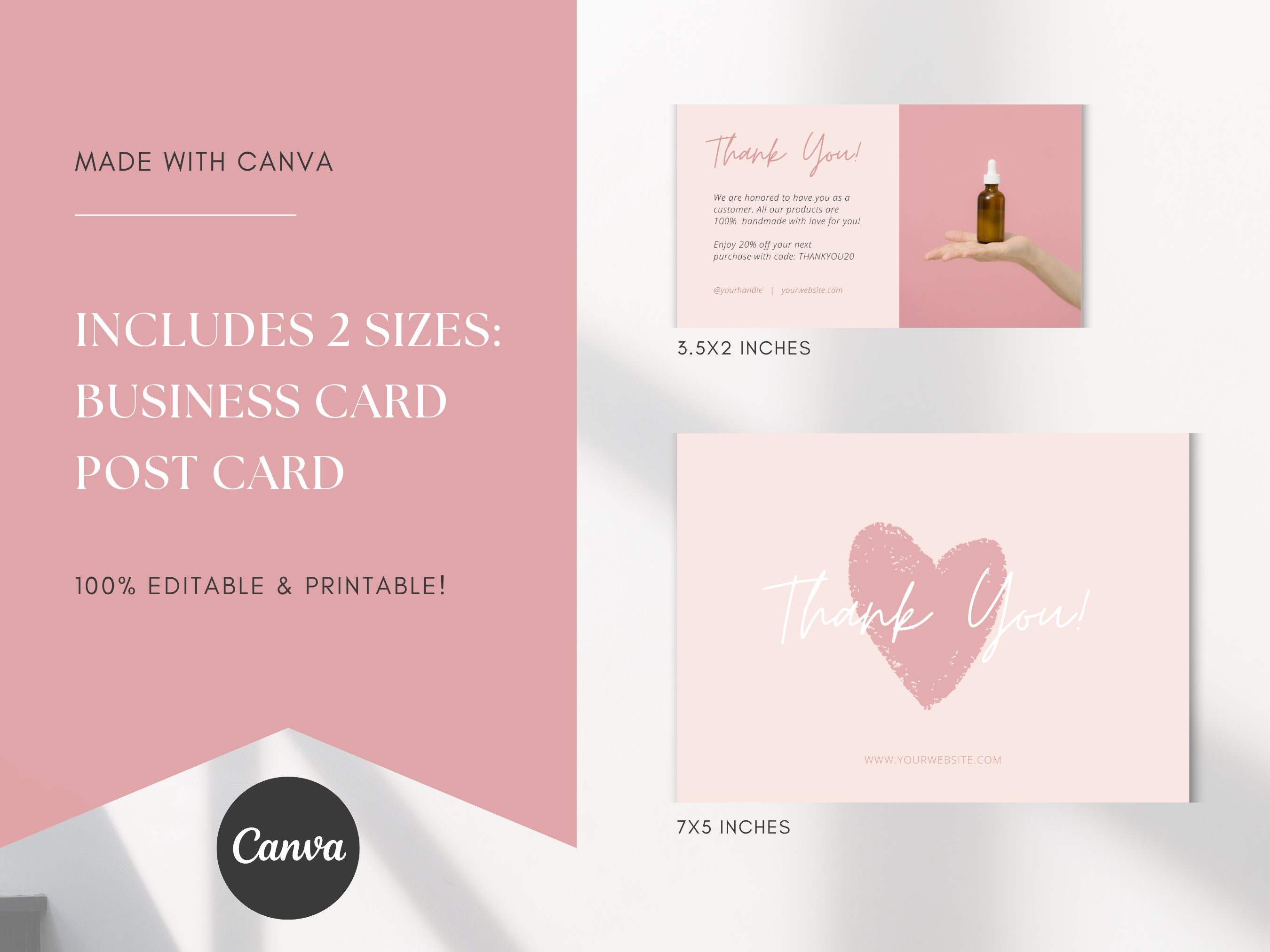 Thank You Card Template for Business | Canva Thank You Card | Pink ...