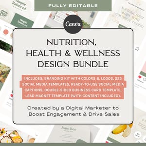 Ensemble design pour la NUTRITION, LE BIEN-ÊTRE ET LA SANTÉ | Logos, couleurs de la marque, carte de visite, réseaux sociaux, aimant en plomb, etc. | Modèles de conception de toile