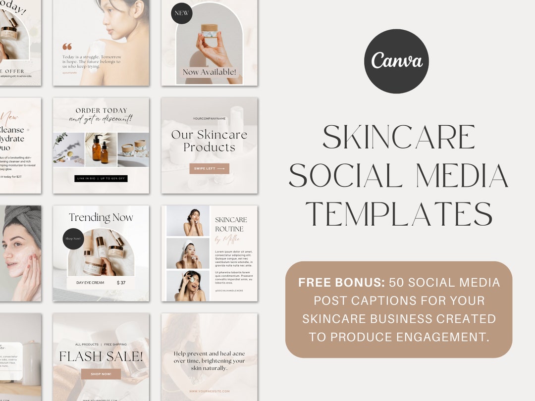 SKINCARE - 180 Editable Canva Social Media Templates for Skincare | 180 ...