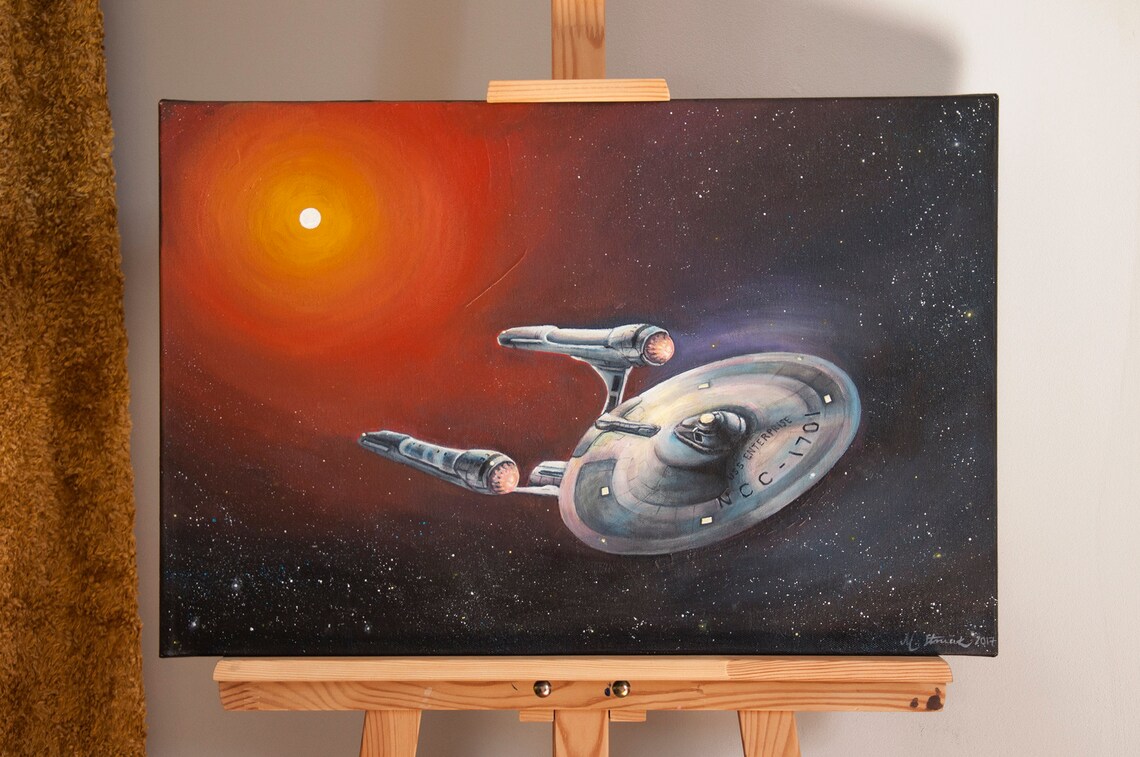 Enterprise starship painted on canvas Star Trek movie fan Etsy