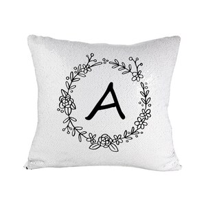 initial sequin pillow